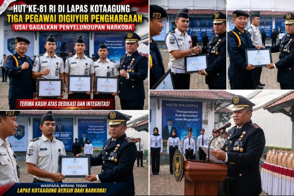 HUT ke-81 RI di Lapas Kota Agung, Tiga Pegawai Diguyur Penghargaan Usai Gagalkan Penyelundupan Narkoba