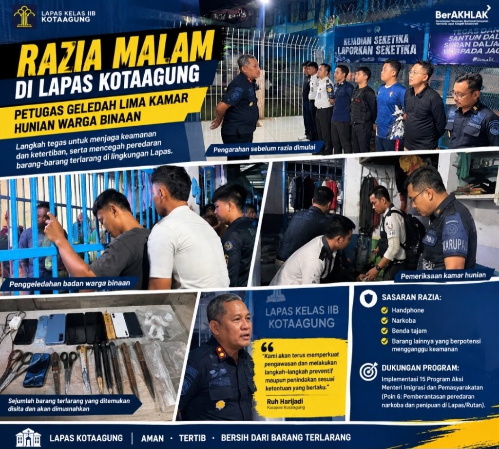 Lapas Kota Agung Perketat Pengawasan, Razia Malam Sasar Lima Kamar Warga Binaan