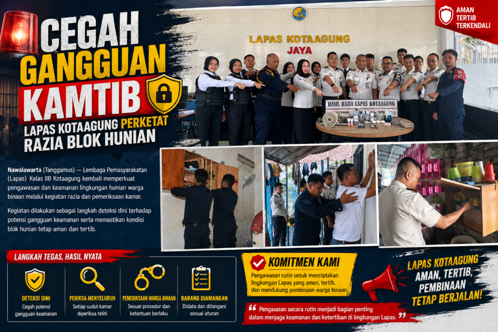 Cegah Gangguan Kamtib, Lapas Kota Agung Perketat Razia Blok Hunian